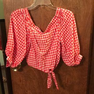Off the shoulder checkered shirt